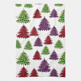 Luipaard print kleurrijke kerstbomen theedoek