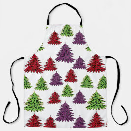 Luipaard Print Kleurrijke Vrolijke Kerstbomen Schort