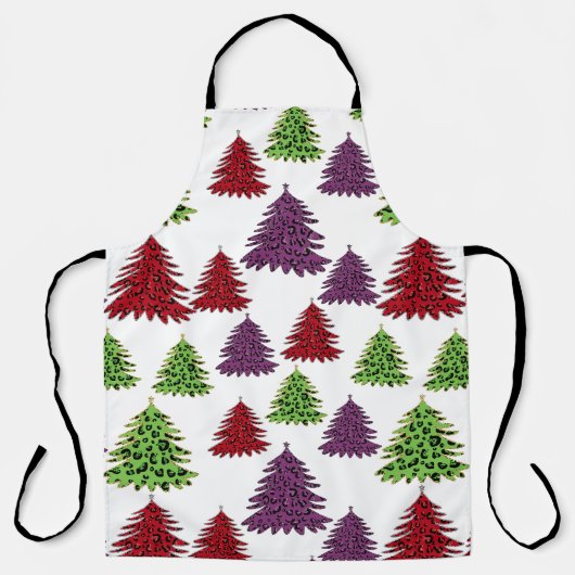 Luipaard Print Kleurrijke Vrolijke Kerstbomen Schort (Voorkant)