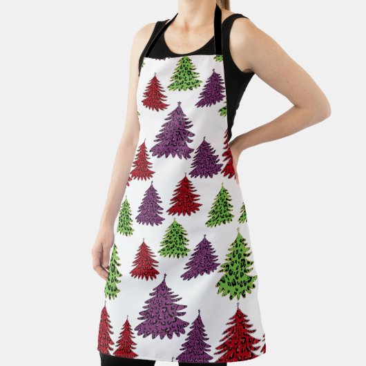 Luipaard Print Kleurrijke Vrolijke Kerstbomen Schort (Insitu)