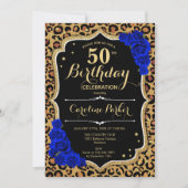 Luipaard Print Koninklijk Blauw Foto 50e Verjaarda Kaart (Voorkant)