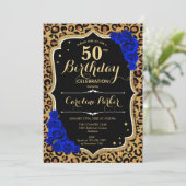 Luipaard Print Koninklijk Blauw Foto 50e Verjaarda Kaart (Staand voorkant)