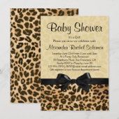 Luipaard Print met Bow Girl Baby shower Invitation Kaart (Voorkant / Achterkant)