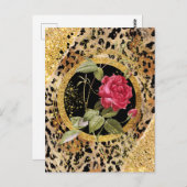 Luipaard print met rozen en gouden glitter briefkaart (Voorkant / Achterkant)