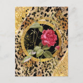Luipaard print met rozen en gouden glitter briefkaart (Voorkant)