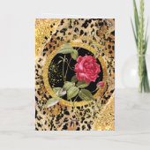 Luipaard print met rozen en gouden glitter folie wenskaart (Achterkant)
