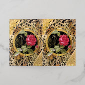 Luipaard print met rozen en gouden glitter folie wenskaart (Buiten Laag)