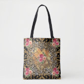 Luipaard print met rozen en gouden glitter tote bag (Voorkant)