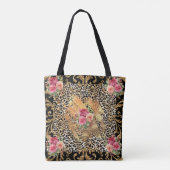 Luipaard print met rozen en gouden glitter tote bag (Achterkant)