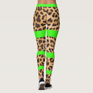 Luipaard Print Neon Groen Gestreepte Vrouwen Leggi Leggings