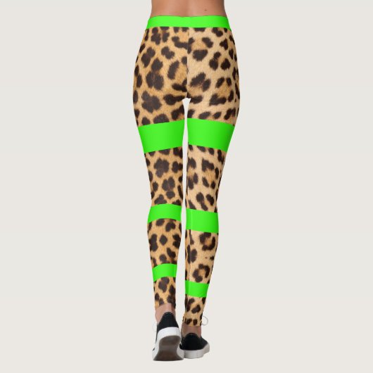Luipaard Print Neon Groen Gestreepte Vrouwen Leggi Leggings (Achterkant)