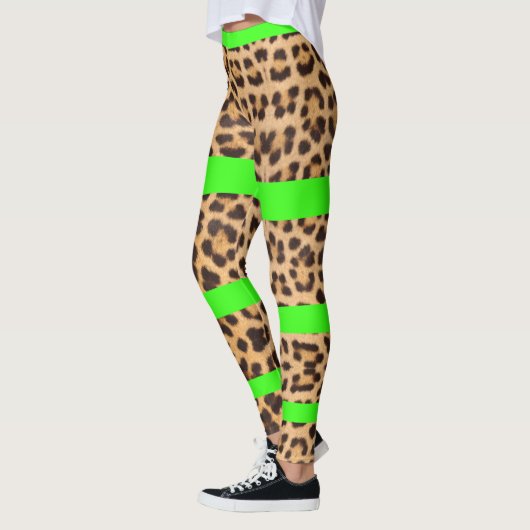 Luipaard Print Neon Groen Gestreepte Vrouwen Leggi Leggings (Links)