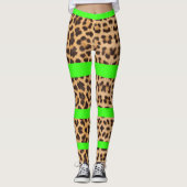 Luipaard Print Neon Groen Gestreepte Vrouwen Leggi Leggings (Voorkant)