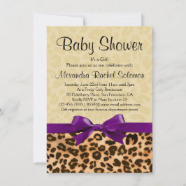 Luipaard Print Paarse Meisje Baby shower Invitatio Kaart