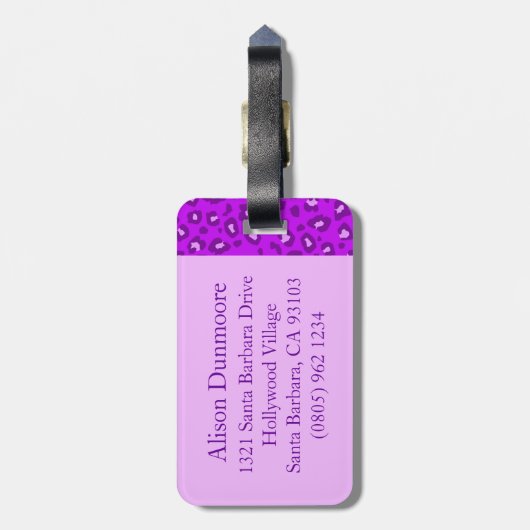Luipaard print paarse monogram bagagelabel (Achterkant verticaal)