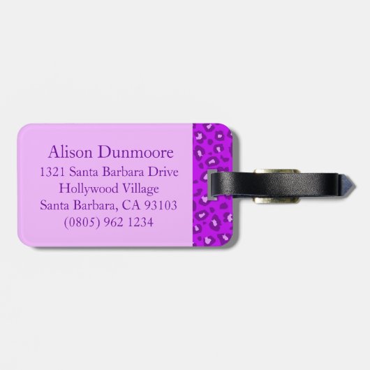 Luipaard print paarse monogram bagagelabel (Achterkant horizontaal)
