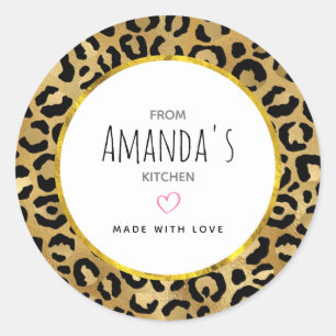 Luipaard Print Patroon in Gouden en Zwarte Keuken Ronde Sticker