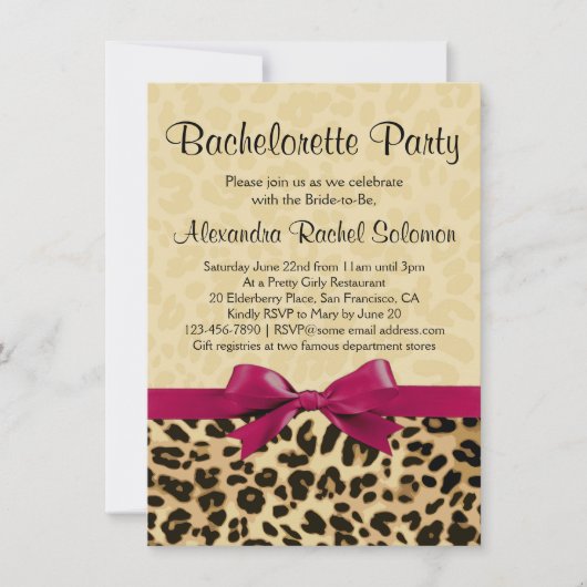 Luipaard Print Roze Bachelorette Party Uitnodiging (Voorkant)