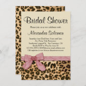 Luipaard Print Roze Bow Bruidsdouche uitnodiging (Voorkant / Achterkant)