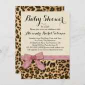Luipaard Print Roze Bow Meisje Baby shower Invitat Kaart (Voorkant / Achterkant)