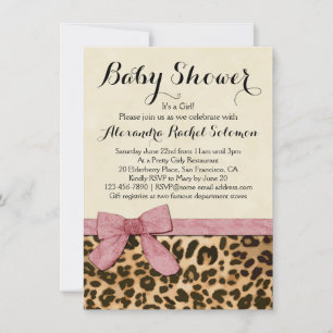 Luipaard Print Roze Bow Meisje Baby shower Invitat Kaart