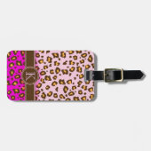 Luipaard print roze bruin monogram bagagelabel (Voorkant horizontaal)