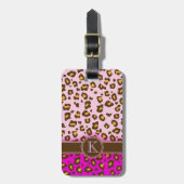 Luipaard print roze bruin monogram bagagelabel (Voorkant verticaal)