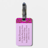 Luipaard print roze bruin monogram bagagelabel (Achterkant verticaal)