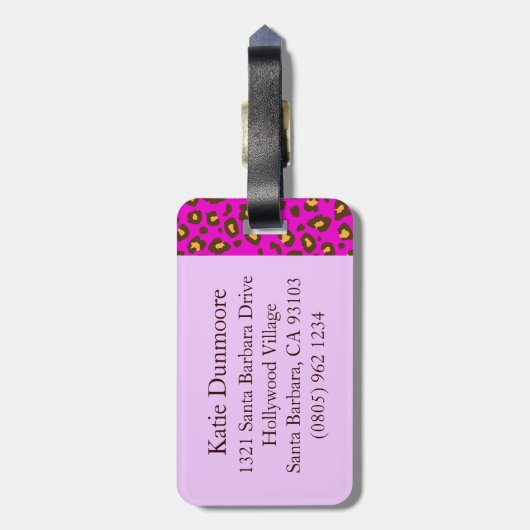 Luipaard print roze bruin monogram bagagelabel (Achterkant verticaal)