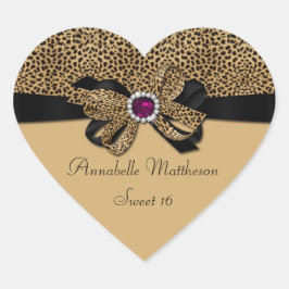 Luipaard Print Roze Jewel Diamonds Sweet 16 Hear Hart Sticker