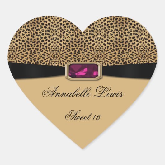 Luipaard Print Roze Jewel Sweet 16 Heart Sticker (Voorkant)