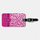 Luipaard print roze monogram bagagelabel (Voorkant horizontaal)