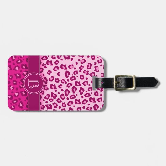 Luipaard print roze monogram bagagelabel (Voorkant horizontaal)