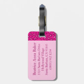Luipaard print roze monogram bagagelabel (Achterkant verticaal)