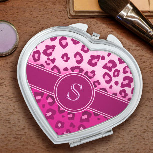 Luipaard print roze monogram spiegel compact handtas spiegeltje