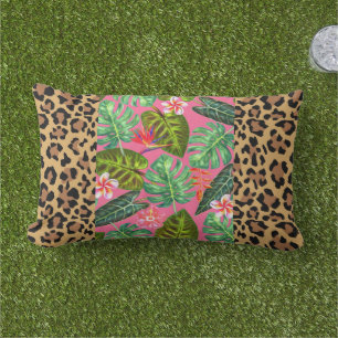 Luipaard Print Roze Tropische Lumbale Sierkussen Buitenkussen