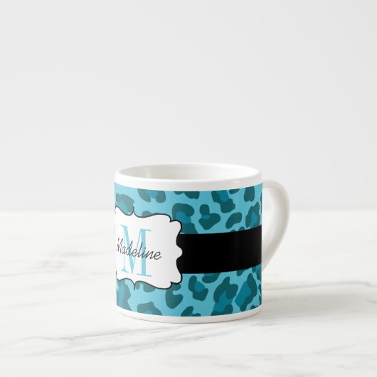 Luipaard Print Shades of Blue Espresso Mok (Voorkant rechts)
