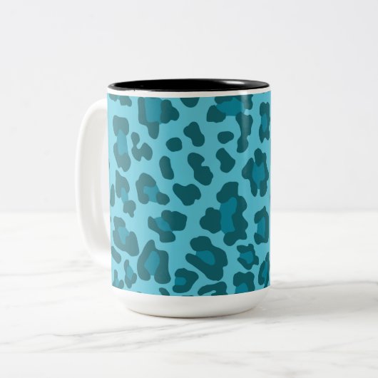 Luipaard Print Shades of Blue Tweekleurige Koffiemok (Voorkant links)