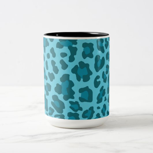 Luipaard Print Shades of Blue Tweekleurige Koffiemok (Center)
