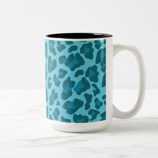 Luipaard Print Shades of Blue Tweekleurige Koffiemok (Rechts)