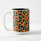 Luipaard Print Sinaasappel, zwart, aqua Tweekleurige Koffiemok (Links)