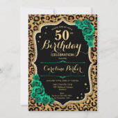 Luipaard Print Smaragd Groene Foto 50e Verjaardag Kaart (Voorkant)