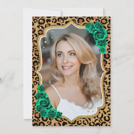 Luipaard Print Smaragd Groene Foto 50e Verjaardag Kaart (Achterkant)