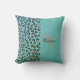 Luipaard Print Twee Toon Blauwgroen Turquoise naam Kussen
