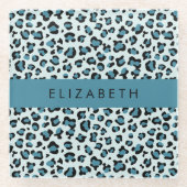Luipaard Print, Vlekken, Blauwe luipaard, Jouw naa Glazen Onderzetter (Voorkant)