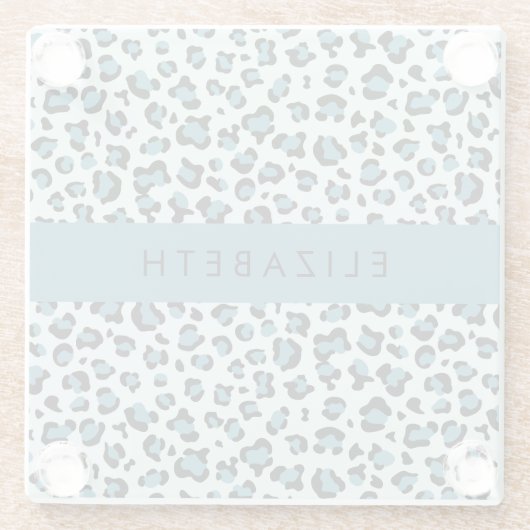 Luipaard Print, Vlekken, Blauwe luipaard, Jouw naa Glazen Onderzetter (Achterkant)