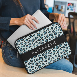 Luipaard Print, Vlekken, Blauwe luipaard, Jouw naa Laptop Sleeve