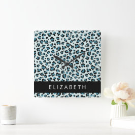 Luipaard Print, Vlekken, Blauwe luipaard, Jouw naa Vierkante Klok