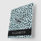 Luipaard Print, Vlekken, Blauwe luipaard, Jouw naa Vierkante Klok (Hoek)