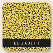 Luipaard Print, Vlekken, Gele Luipaard, Jouw naam Bier Onderzetter (Voorkant)